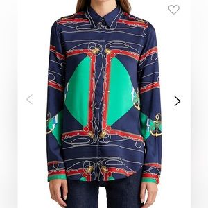 Lauren Ralph Lauren Multi Print Nautical Motif Twill Shirt Size M